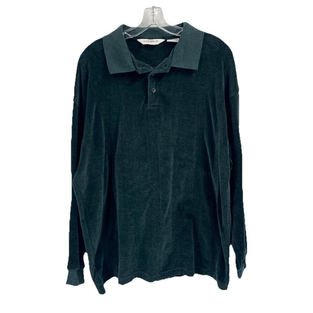 Vtg Knightsbridge Textured Green Pullover Sweater V Neck Collar Retro Sz Mens XL